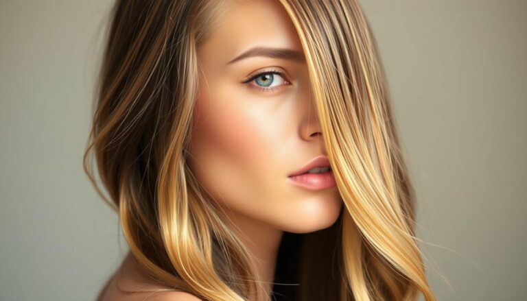 A serene portrait of a model with long, silky hair styled in a flattering face-framing technique. The lighting is soft and diffused, creating a warm, natural glow that highlights the model's delicate features. The camera angle is slightly elevated, creating a gentle, uplifting perspective. The background is subtly blurred, placing the focus on the model's face and hairstyle. The overall mood is one of effortless elegance and timeless beauty, perfectly capturing the essence of the "Face-Framing Techniques for Long Hair" section.