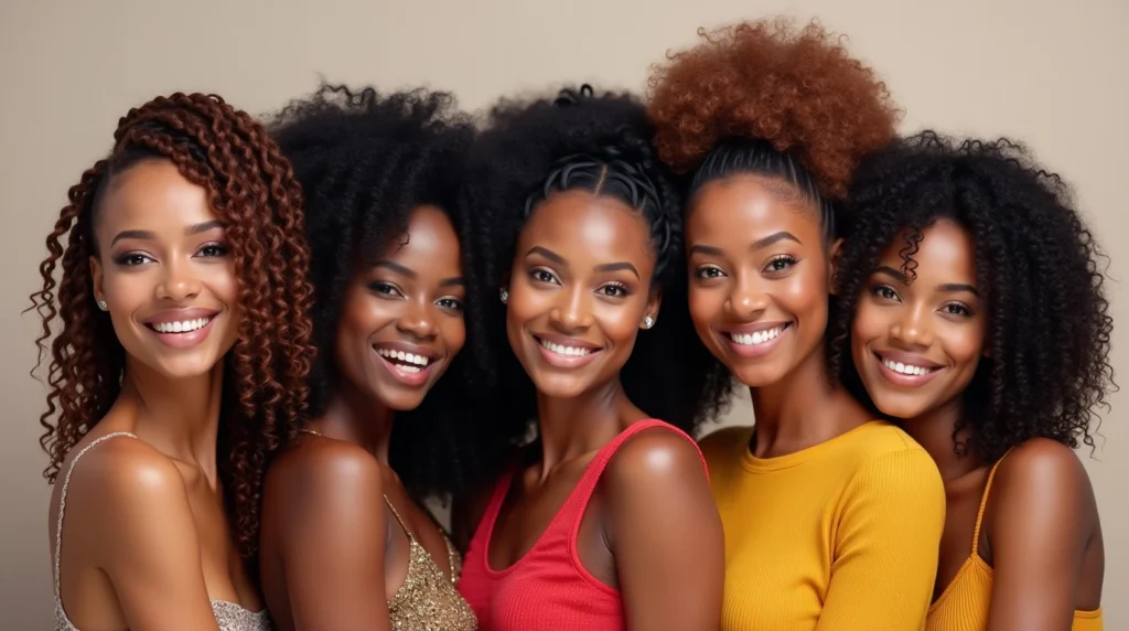 Crochet Hairstyle Varieties Diverse models showcasing various crochet hairstyles including crochet braids, curls, and twists, highlighting different hair textures and vibrant styles.
